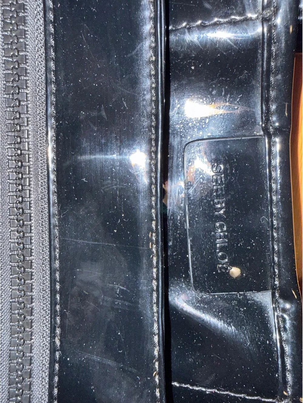 See by Chloé black patent tote bag